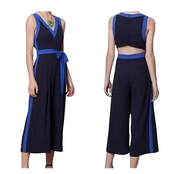 Elevenses Anthropologie Becas Navy/ Blue Open Back Jumpsuit US Size 2 NWOT - Picture 1 of 14
